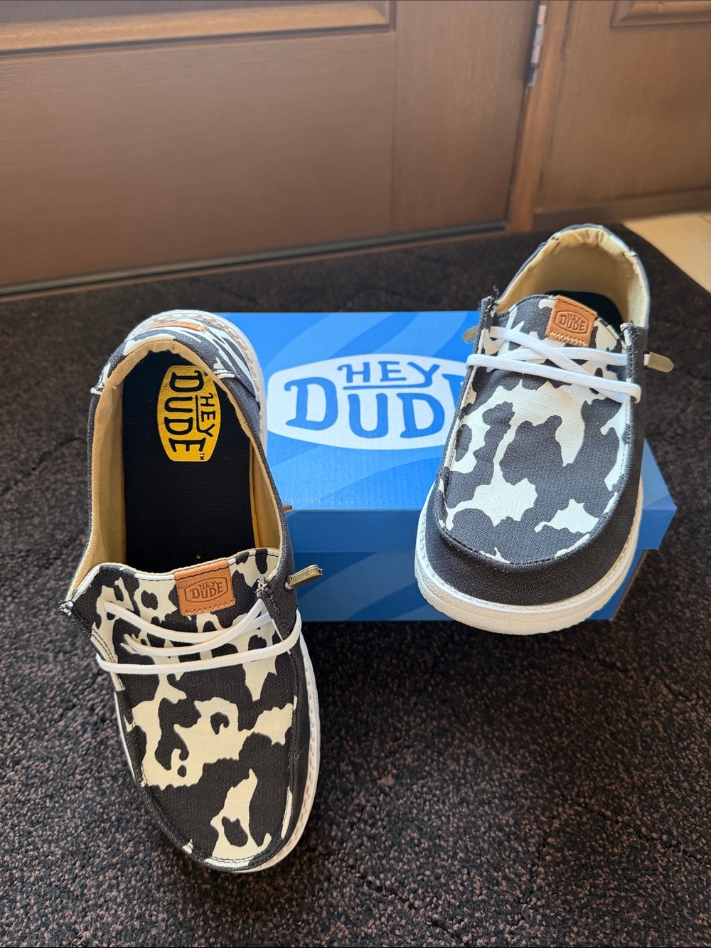 Hey Dude Cow Print Slip-On Sneakers - Black & White